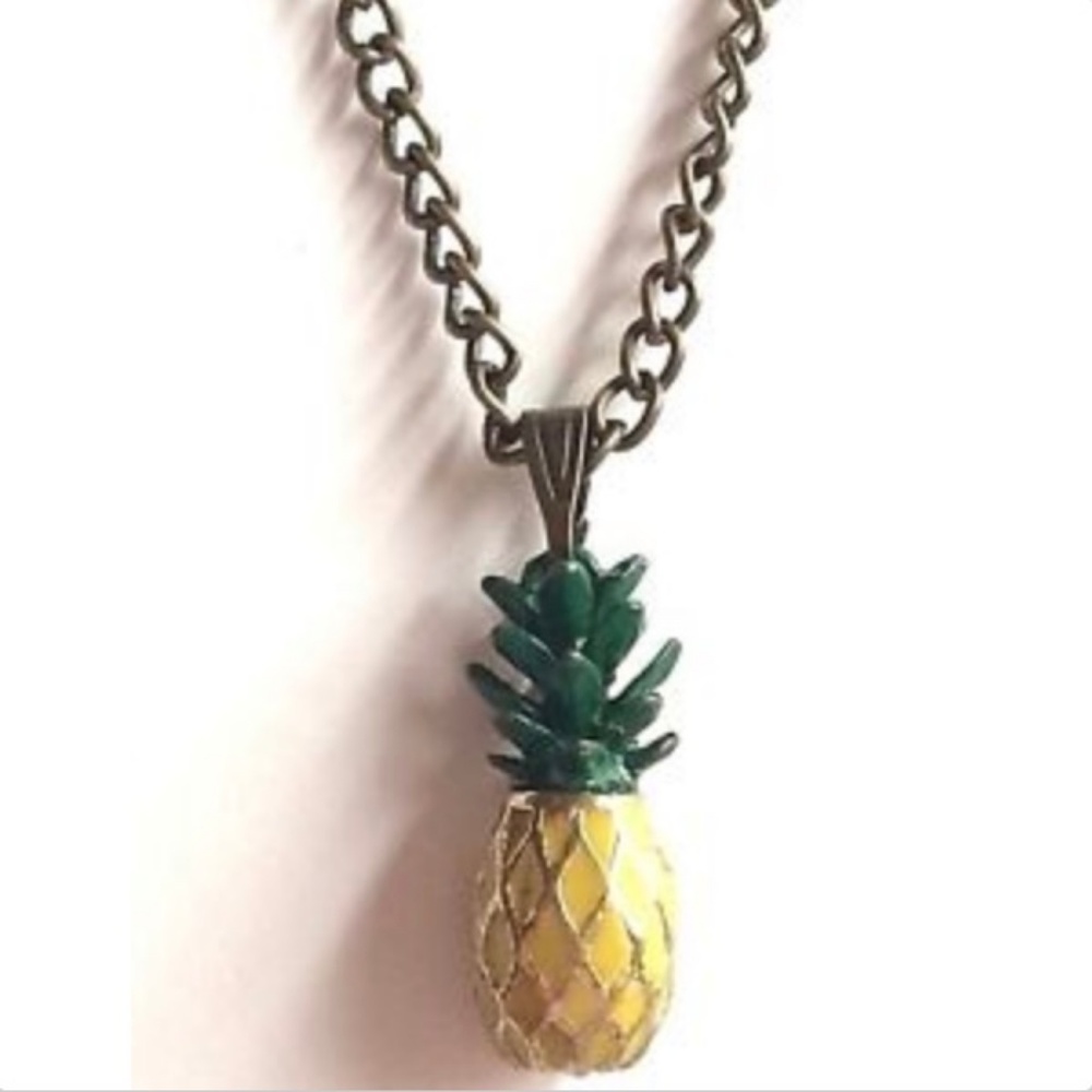Gold Pineapple Necklace 3D Hawaiian Island 21"